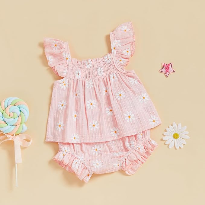 Mubineo Baby Girl Summer Clothes Cute Ruffle Tops Dress Shorts Outfits Set Infant Toddler Shrit Bloomers Princess Outfit