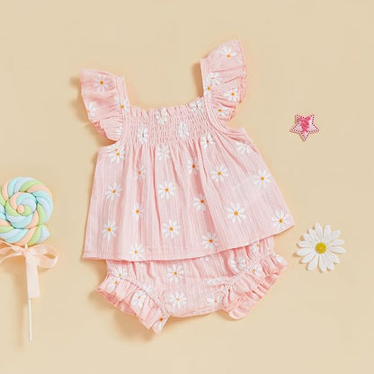 Mubineo Baby Girl Summer Clothes Cute Ruffle Tops Dress Shorts Outfits Set Infant Toddler Shrit Bloomers Princess Outfit