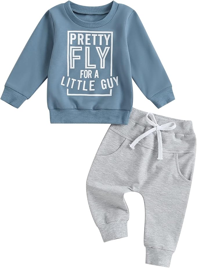 Murnouche Toddler Baby Boy Fall Winter Outfits Letter Crewneck Sweatshirt Casual Pants 2Pcs Clothes Set