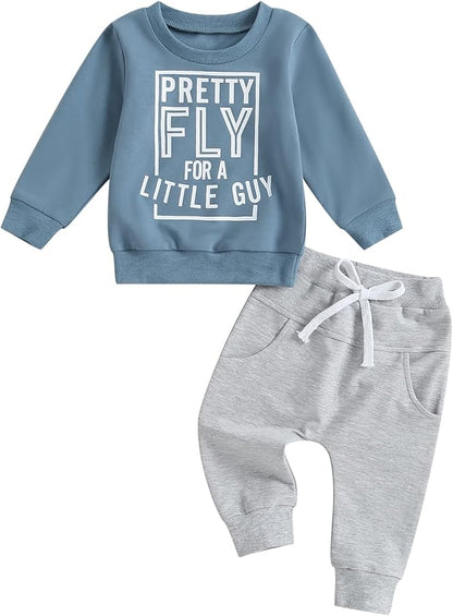 Murnouche Toddler Baby Boy Fall Winter Outfits Letter Crewneck Sweatshirt Casual Pants 2Pcs Clothes Set