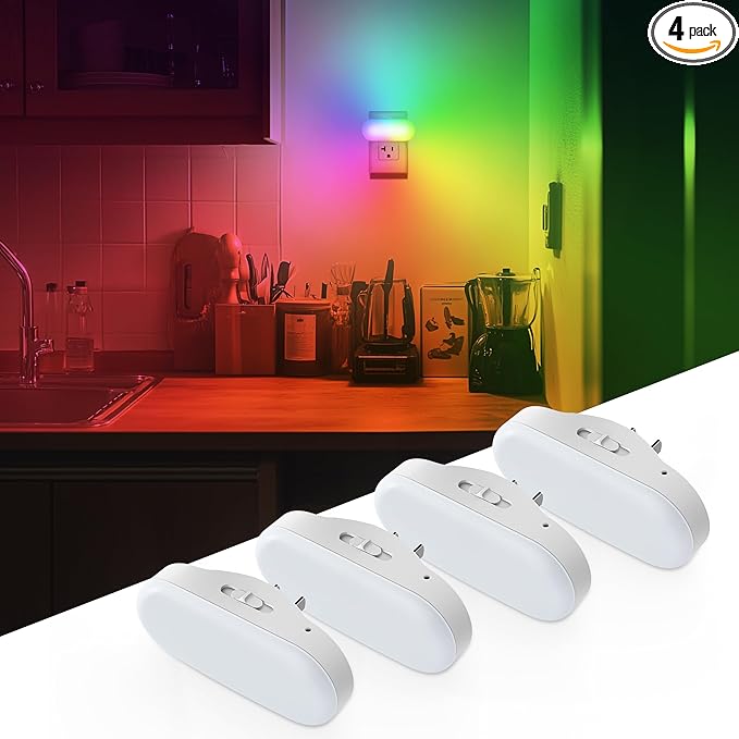 DORESshop RGB Night Lights Plug into Wall, 4 Pack Dusk to Dawn Color Changing Night Light Night Light for Bedroom, Kids Room