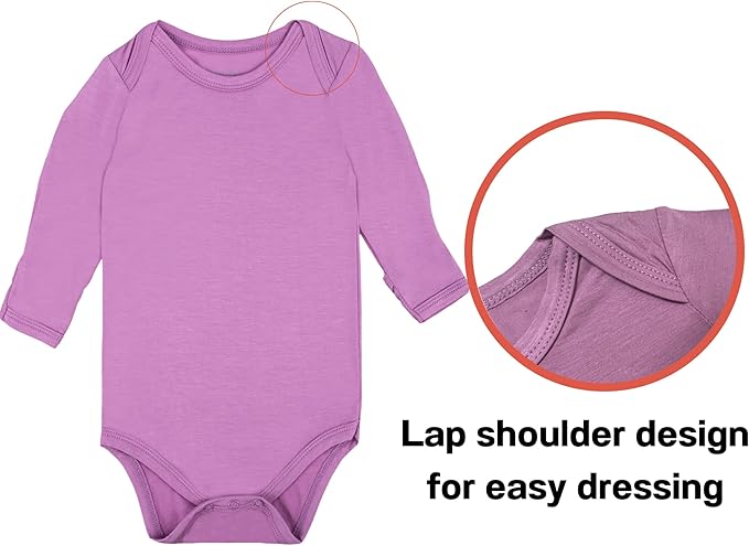GUISBY Unisex Baby Rayon of Bamboo Snap Bodysuits, Long Sleeve with Mittens Cuffs Bodysuit