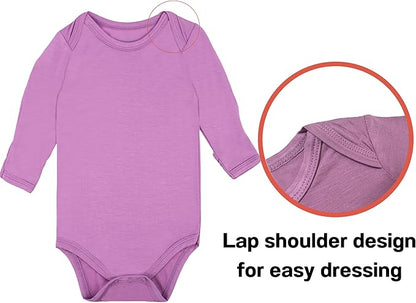 GUISBY Unisex Baby Rayon of Bamboo Snap Bodysuits, Long Sleeve with Mittens Cuffs Bodysuit