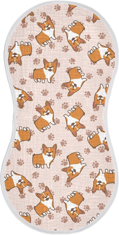 vvfelixl Baby Burp Cloths Cartoon Corgis Baby Newborn Cotton Burping Cloths Set Baby Washcloths 4 Pack Flesh-Colored