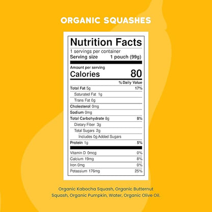 Serenity Kids 6+ Months USDA Organic Veggie Puree Baby Food Pouches | No Sugary Fruits or Added Sugar | Allergen Free | 3.5 Ounce BPA-Free Pouch | Squashes | 1 Count