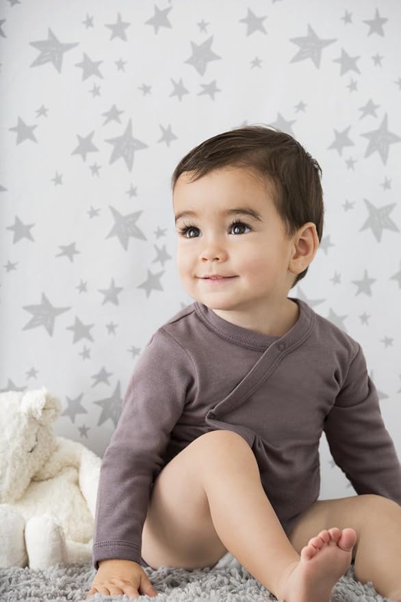 Babysoy Unisex Newborn, Infant, & Baby Long Sleeve Kimono Wrap Around Side-Snap Organic Bodysuit Onesies Onepiece