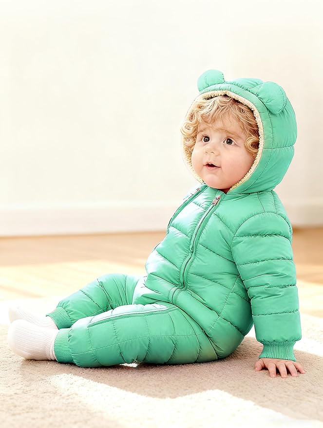 XMWEALTHY Baby Snowsuit Toddler Girl Clothes Cute Hooded Double Zipper Boys Winter Coat Unisex Romper for Infant