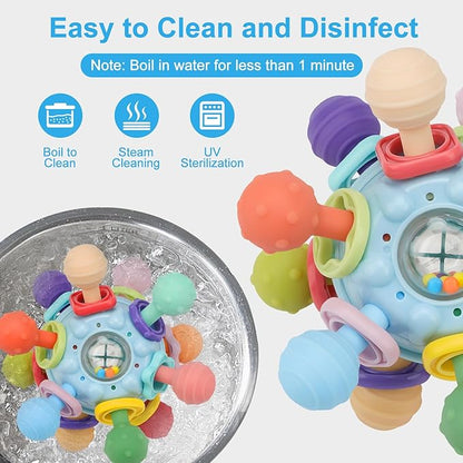 Baby Montessori Teething Toys for 0-6 6-12 Months, Food Grade Teether Sensory Toys for Babies 0 3 6 9 12 Months, Infant Newborn Developmental Learning Rattle Toys Gifts for Baby Boys Girls