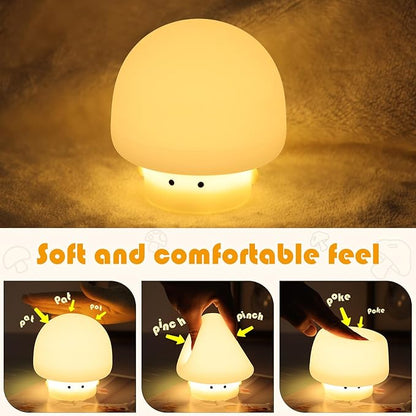 YISUN Mushroom Night Light, Cute Silicone Nightlight for Baby Toddler, Rechargeable LED Nursery Lamp with Timer, 3 Level Dimmable Soft Squishy Night Lamp Gift for Bedroom Kids Room Decor