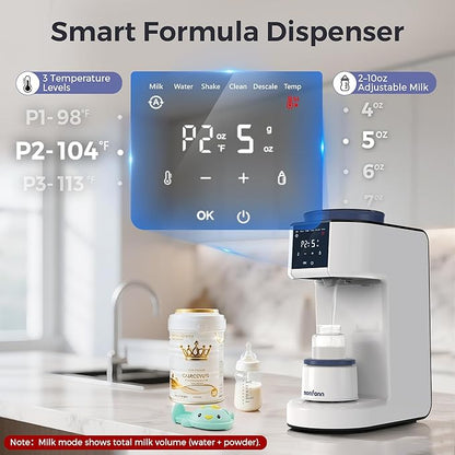Automatic Baby Formula Maker – Fast Formula Dispenser for Instantly Mixing Warm Bottles with Precise Powder & Water Ratio, 3 Temp Settings, One-Touch Clean, Fits Most Bottles & Formula Brands