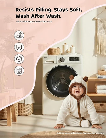 PATPAT Fleece Hooded Footed Clothes, Soft Warm Footie Covers, Car Seat Friendly, Easy Zip,Cute Romper Newborn Infant Jumpsuit