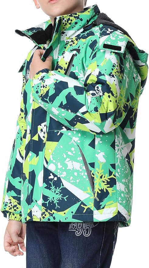 Kid's Ski Jacket Waterproof Winter Coat Boy's and Girl's Fleece Snowboarding Jackets with Detachable Hood