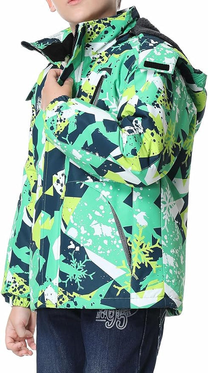 Kid's Ski Jacket Waterproof Winter Coat Boy's and Girl's Fleece Snowboarding Jackets with Detachable Hood