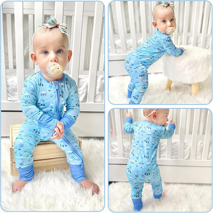 Baby Rompers Long Sleeve Mittens Cuff 2 Way Zipper Soft Footless Sleeper One-Piece Romper