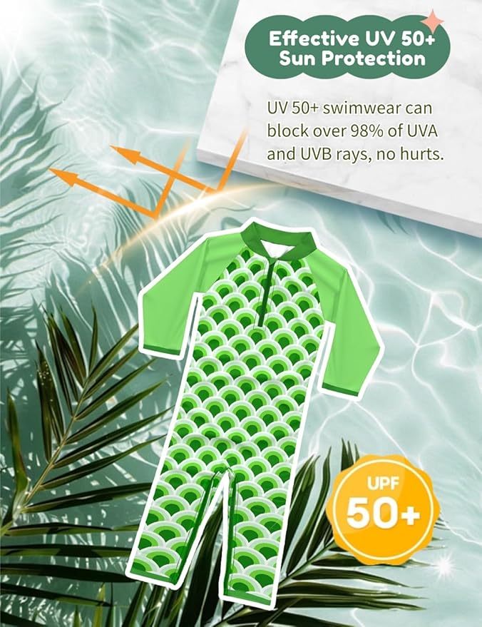 weVSwe Baby Toddler UPF 50+ Sun Protection Rash Guard Long Sleeve Swimsuit with Crotch Zipper