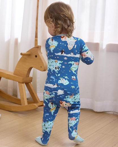 Bamboo Viscose Baby Convertible Footie Pajama, Zipper Pajamas for Baby Boys & Girls, Sleep & Play Footed Pjs