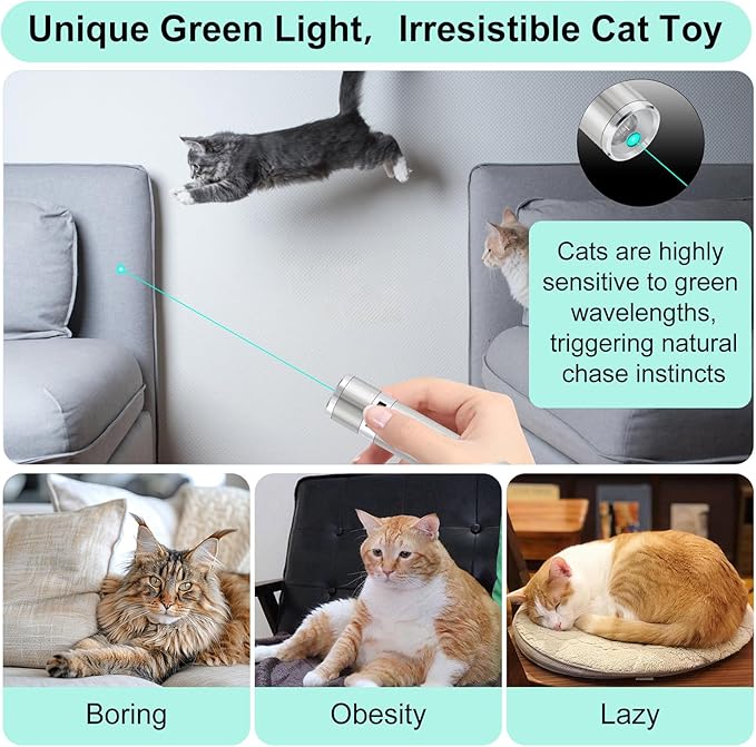 TBTeek Cat Toy, Unique Green Light, 7-in-1 Modes, 5 Fun Patterns, USB Charging, Interactive Toy for Kitten Dog Excrise(1pcs)