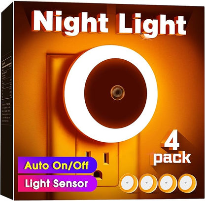 Briignite Amber Night Light Orange, LED Night Lights for Kids, 4 Pack, Plug in Night Light, Hallway Lights, Wall Light, Nightlight for Adult, 0.6W 60LM