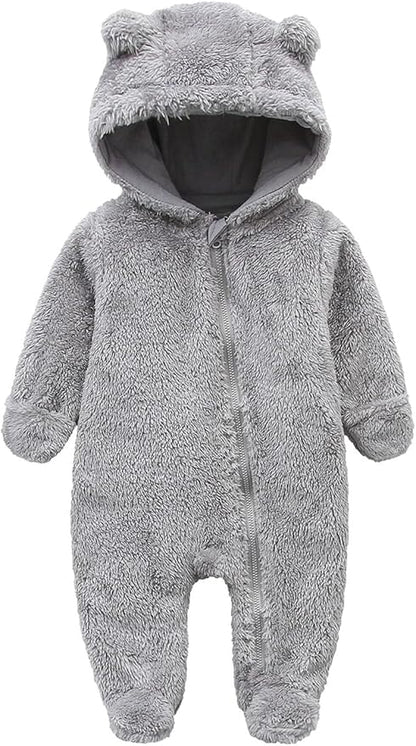 CAHL&FAUO Newborn Snowsuit Baby Cartoon Bear Onesie Warm Fleece Hooded Romper Jumpsuit