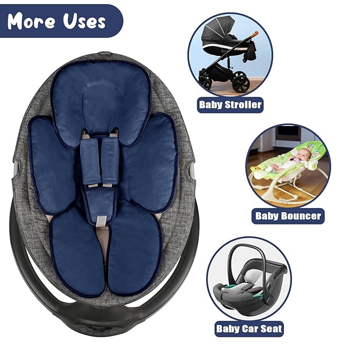 2 in 1 Infant Car Seat Insert Head and Body Support Set, Reversible Newborn Insert for Carseat with 3 Extra Strap Paddings, Soft Stroller Cushion Pillow Insert Girls, Fits for Stroller, Swing, Blue