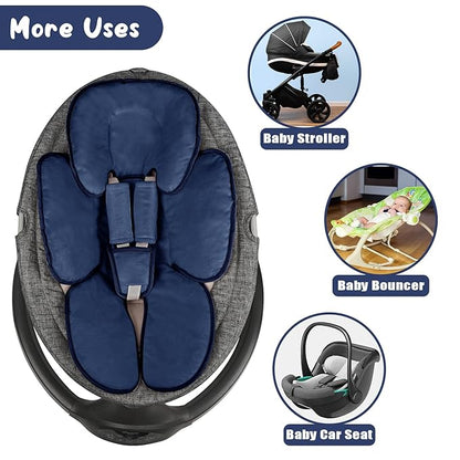 2 in 1 Infant Car Seat Insert Head and Body Support Set, Reversible Newborn Insert for Carseat with 3 Extra Strap Paddings, Soft Stroller Cushion Pillow Insert Girls, Fits for Stroller, Swing, Blue