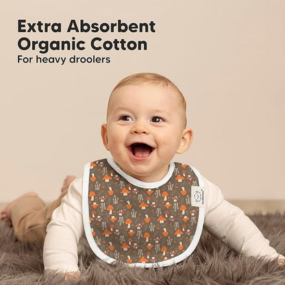 8-Pack Organic Baby Bibs for Boys, Girls - Soft Cotton Drooling and Teething Bibs for Baby Girl & Boy, Extra Absorbent, Easy to Clean & Put On for Toddler, Newborn, Infant 0-24 Months (Fall Spores)