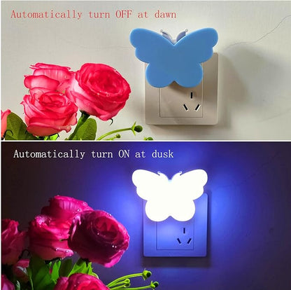 2pcs Butterfly LED Plug-in Night Light, Plug Into Wall Night Lights with Smart Dusk to Dawn Sensor, Auto On/Off, Suitable for Bedroom Bathroom Hallway Kids Room (Pink Light + Blue Light)