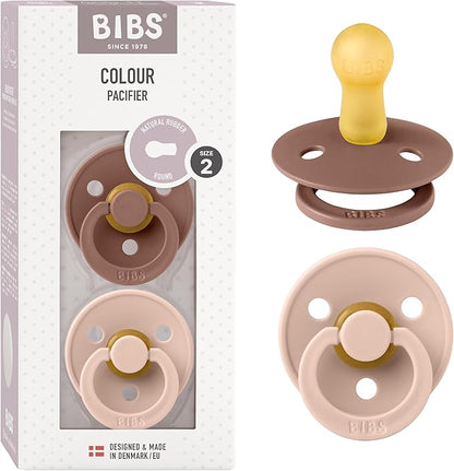 Bibs Colour Pacifier 2-Pack | BPA Free Soother, Round Nipple. Natural Rubber Latex,