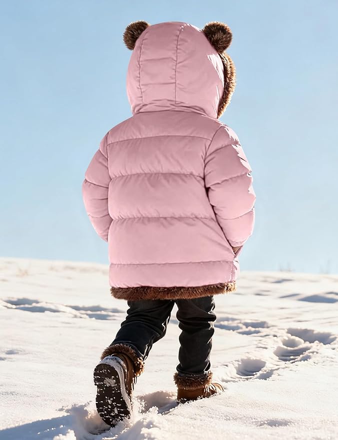 COZYPOIN Toddler Baby Boys Girls Winter Fleece Jackets Cute Bear Hooded Coats Little Kids Warm Windproof Outerwear for 1-6T