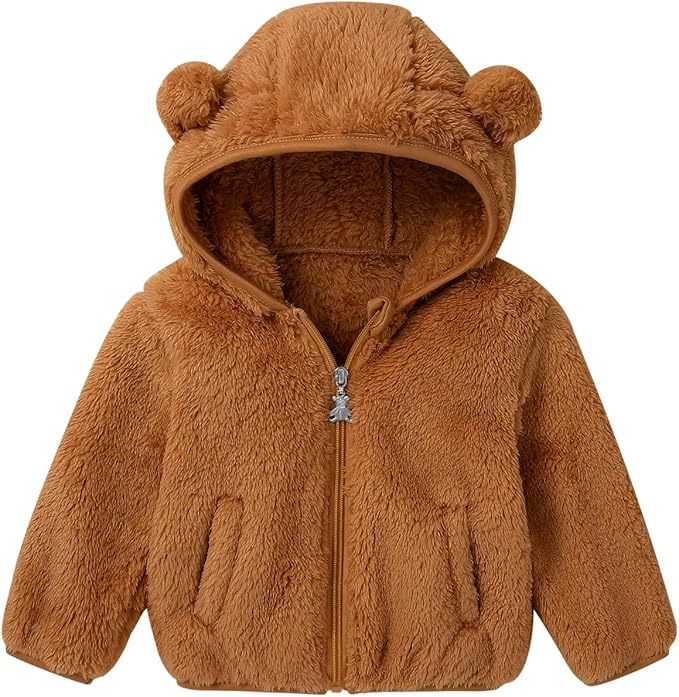 Baby Toddler Boys Girls Fleece Jacket with Hood Zip Up Cute Bear Coats for Infant Boys Girls Fuzzy Jacket with Ear 1-5T