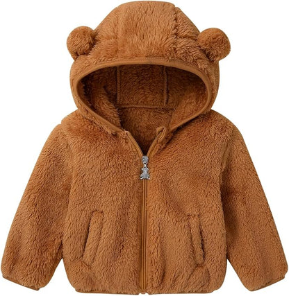 Baby Toddler Boys Girls Fleece Jacket with Hood Zip Up Cute Bear Coats for Infant Boys Girls Fuzzy Jacket with Ear 1-5T