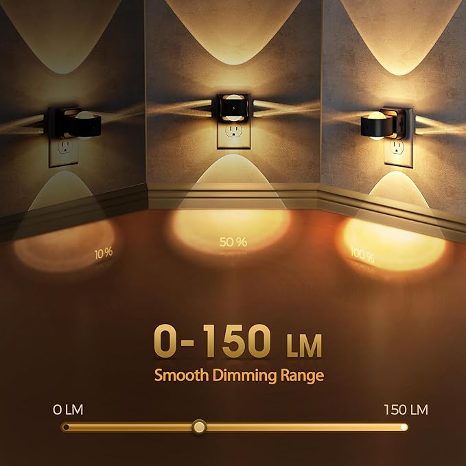 Briignite Night Light Projector, LED Night Lights Plug into Wall, 180° Rotating Night Light for Kids, Dusk to Dawn Sensor, 0-150LM Dimmable, Warm White Ambient Lighting for Bathroom, Gifts