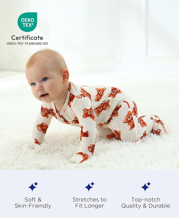 Bamboo Viscose Baby Boy Footie Pajamas, Infant Clothes, 2 Way Zipper Newborn Sleepers