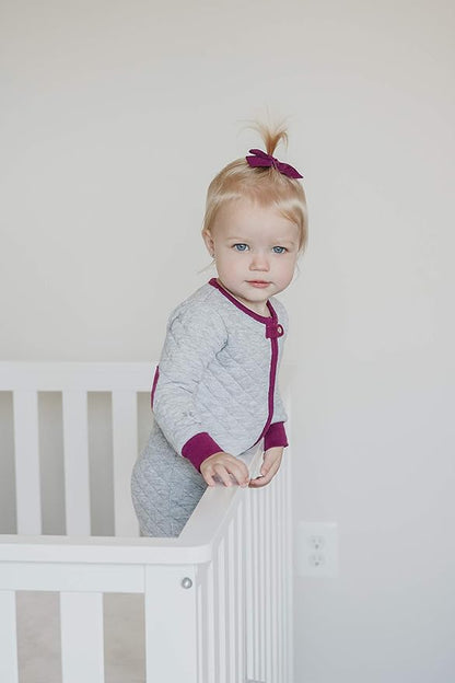 baby deedee Sleepsie Cotton Quilted Footie Pajama, Heather Gray/Mauve, 2T