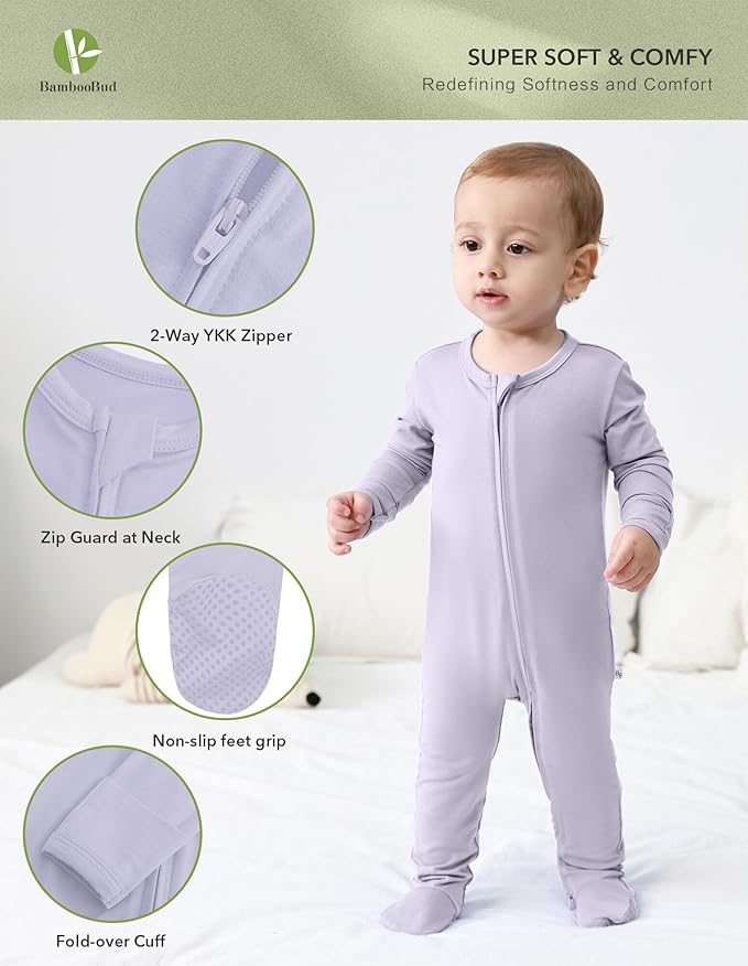 Baby Footie Romper Pajamas Unisex Newborn Infant Pjs Soft Rompers Viscose from Bamboo Sleepwear
