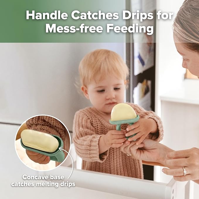 Haakaa Chilly Monster Breastmilk Popsicle Molds, Silicone Popsicle Molds for Baby Teething Relief, BPA Free Frozen Breast Milk Teether Popsicle Maker & Ice Pop Molds for Infant 6m+ (Blush + Pea Green）