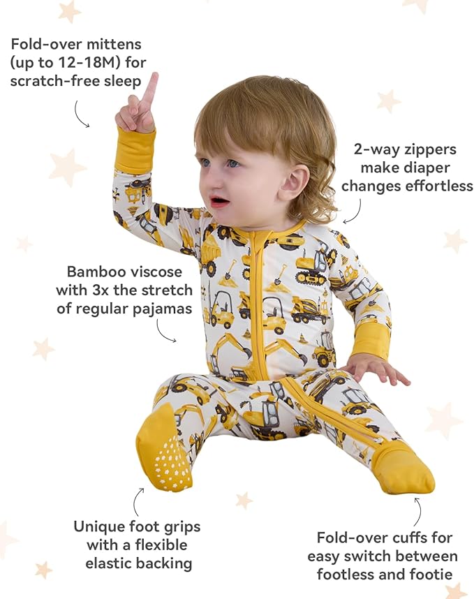 Bamboo Viscose Baby Convertible Footie Pajama, Zipper Pajamas for Baby Boys & Girls, Sleep & Play Footed Pjs
