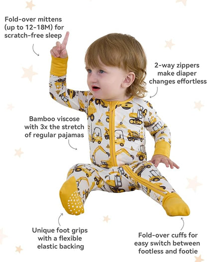 Bamboo Viscose Baby Convertible Footie Pajama, Zipper Pajamas for Baby Boys & Girls, Sleep & Play Footed Pjs