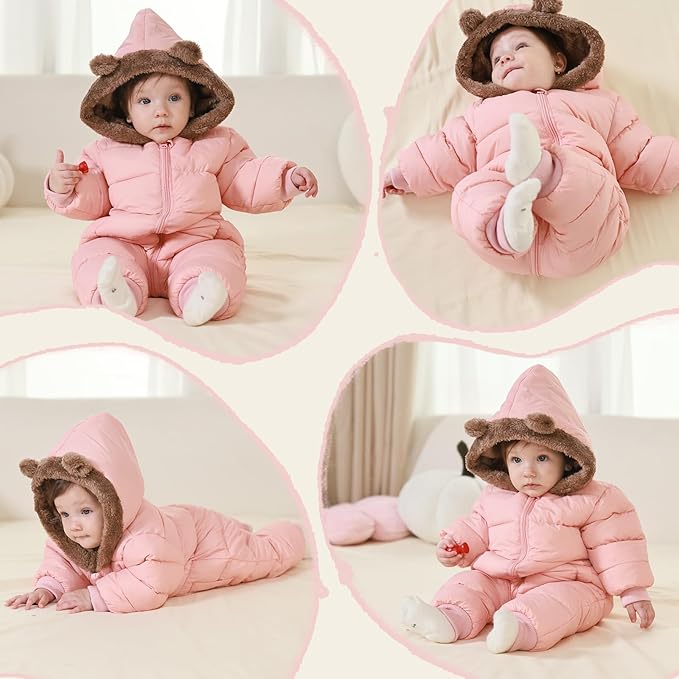 Baby Boys Girls Snowsuit Winter Clothes Suit Hooded Jumpsuit Romper Bear Outfit Infant Warm Coat Outwear Overcoat