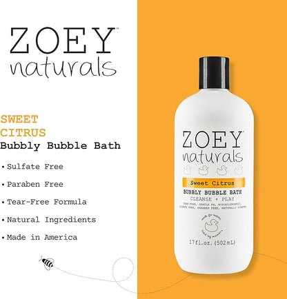 Zoey Naturals - Sweet Citrus Bubble Bath for Kids & Babies - Organic Tear-Free, Non-Toxic Toddler Soap with Moisturizing Aloe & Avocado Oil - Long Lasting Bubbles - Made in USA, 17 oz