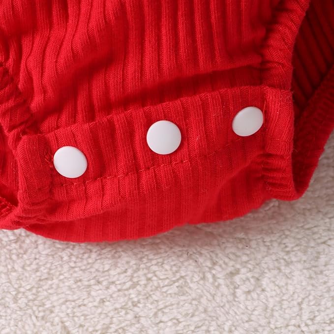 Hnyenmcko Newborn Baby Girl Christmas Clothes Infant Red Plaid Romper Dress Ruffle Long Sleeve Ribbed Bodysuit Headband Set