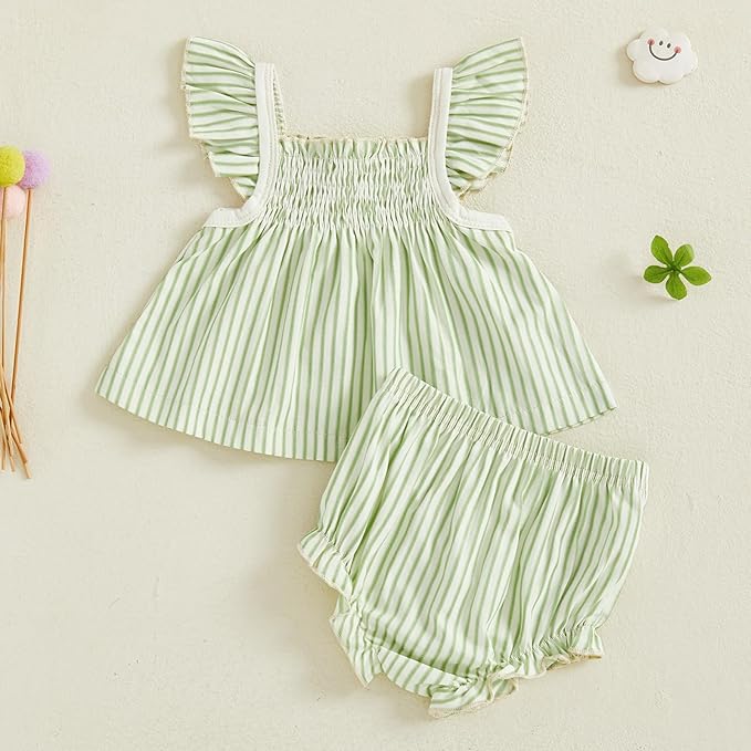 Mubineo Baby Girl Summer Clothes Cute Ruffle Tops Dress Shorts Outfits Set Infant Toddler Shrit Bloomers Princess Outfit