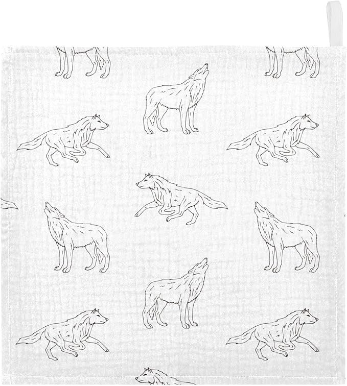 vvfelixl Wolf Black Outline Sketch Baby Burp Cloths Baby Muslin Washcloths for Boys Girls Cotton Baby Face Towel for Newborn Infants Soft and Absorbent 11.8 X 11.8 in, 5 Pack