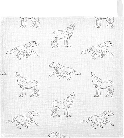 vvfelixl Wolf Black Outline Sketch Baby Burp Cloths Baby Muslin Washcloths for Boys Girls Cotton Baby Face Towel for Newborn Infants Soft and Absorbent 11.8 X 11.8 in, 5 Pack