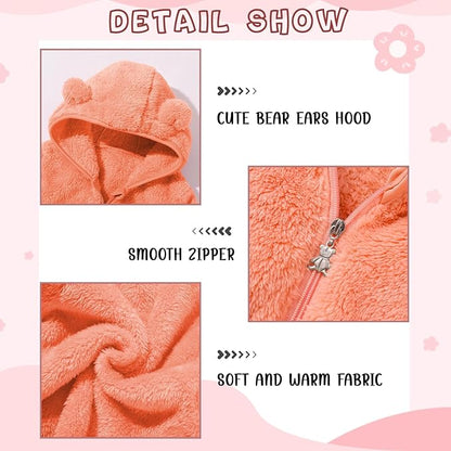 Baby Toddler Boys Girls Fleece Jacket with Hood Zip Up Cute Bear Coats for Infant Boys Girls Fuzzy Jacket with Ear 1-5T