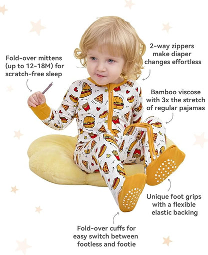 Bamboo Viscose Baby Convertible Footie Pajama, Zipper Pajamas for Baby Boys & Girls, Sleep & Play Footed Pjs