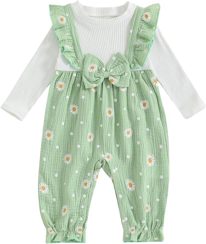 Newborn Baby Girl Clothes Corduroy Floral Bow O Neck Long Sleeve Romper Infant Jumpsuit Cute Outfits Headband