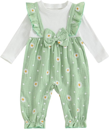 Newborn Baby Girl Clothes Corduroy Floral Bow O Neck Long Sleeve Romper Infant Jumpsuit Cute Outfits Headband