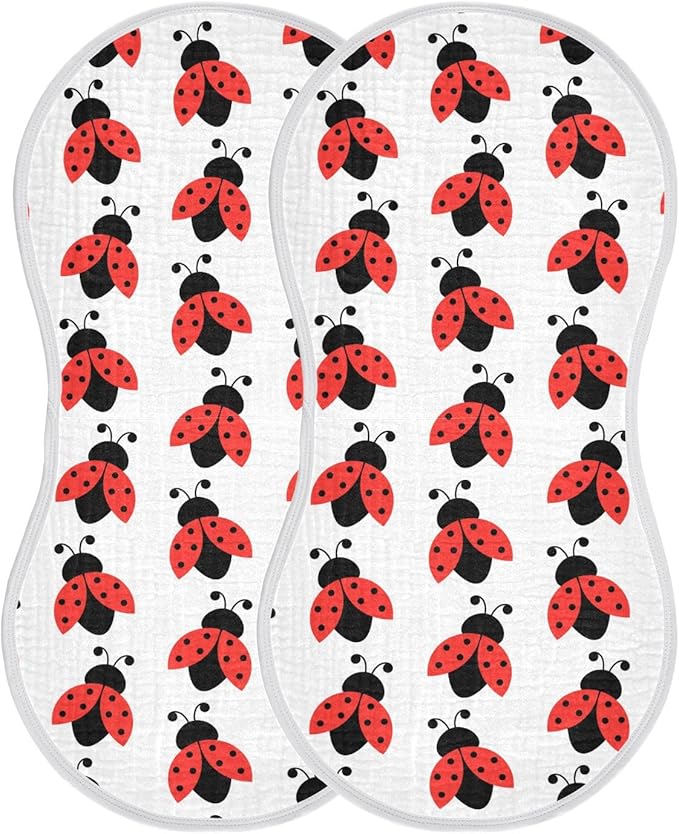 vvfelixl Muslin Burp Cloths Cute Ladybug Pattern Baby Washcloths for Baby Girl Boys 2 Pack White