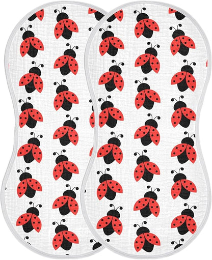 vvfelixl Muslin Burp Cloths Cute Ladybug Pattern Baby Washcloths for Baby Girl Boys 2 Pack White